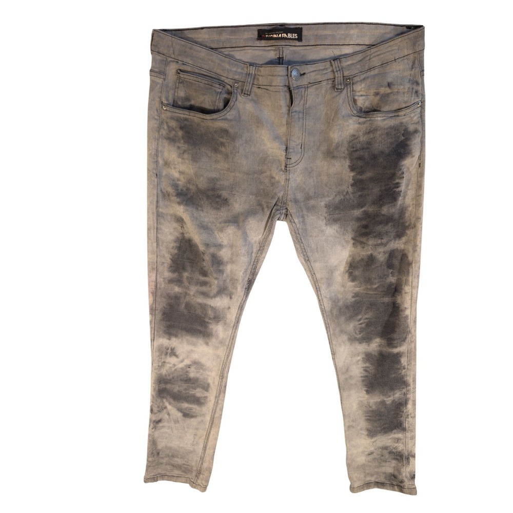 Original Fables Mens Slim Fit Tie Dye Grey Black Denim Jeans Size 42x33